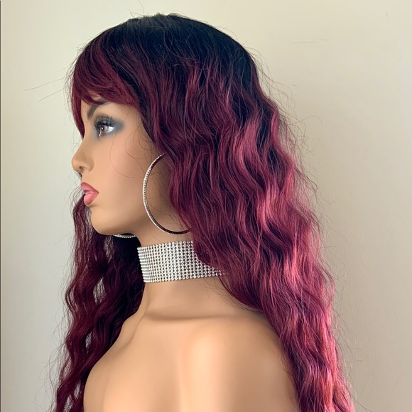 A Pretty 30” Ombre Burgundy Wig with Bangs - Picture 6 of 11
